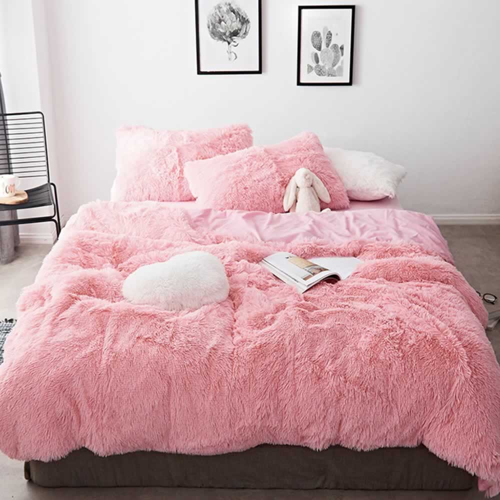 fluffy bed set pink