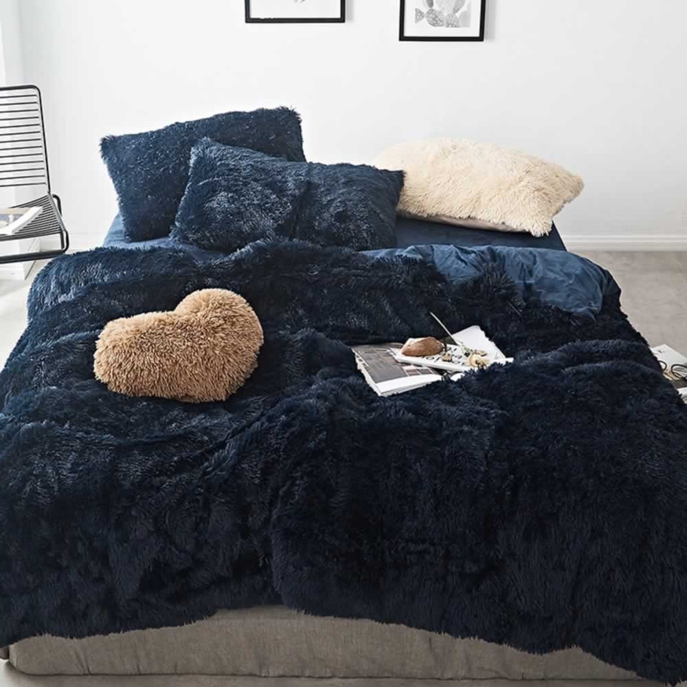 fluffy faux fur fleece bed cover set
